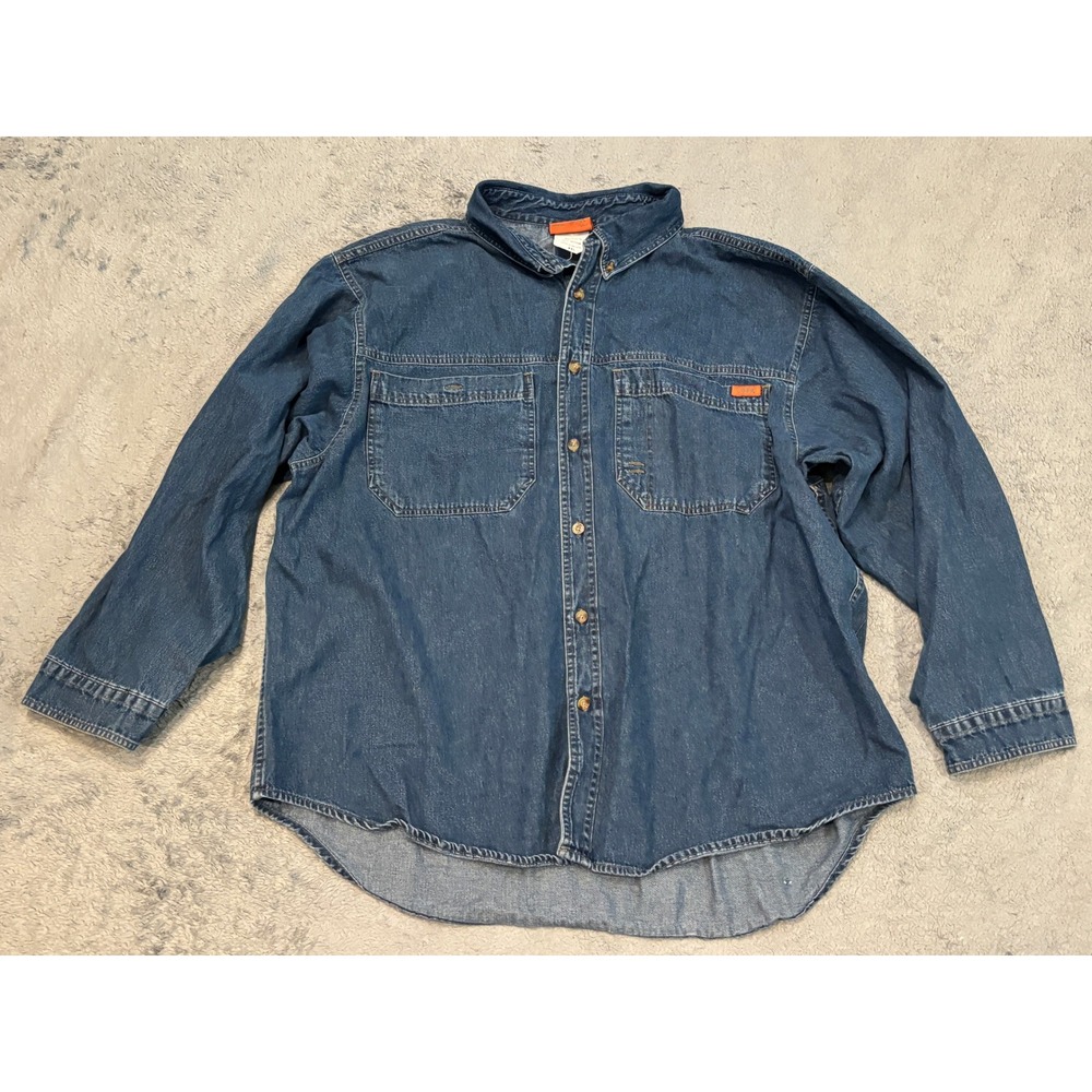 Jeep Mens XXL Blue Cotton Denim Button Down Long Sleeve Work Shirt JT40110